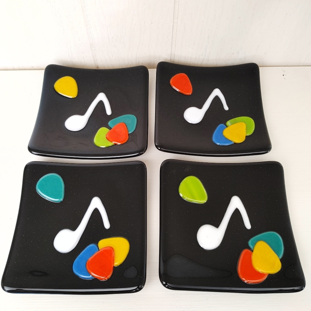 4 Vintage Handmade Jazz Glass coaster Set